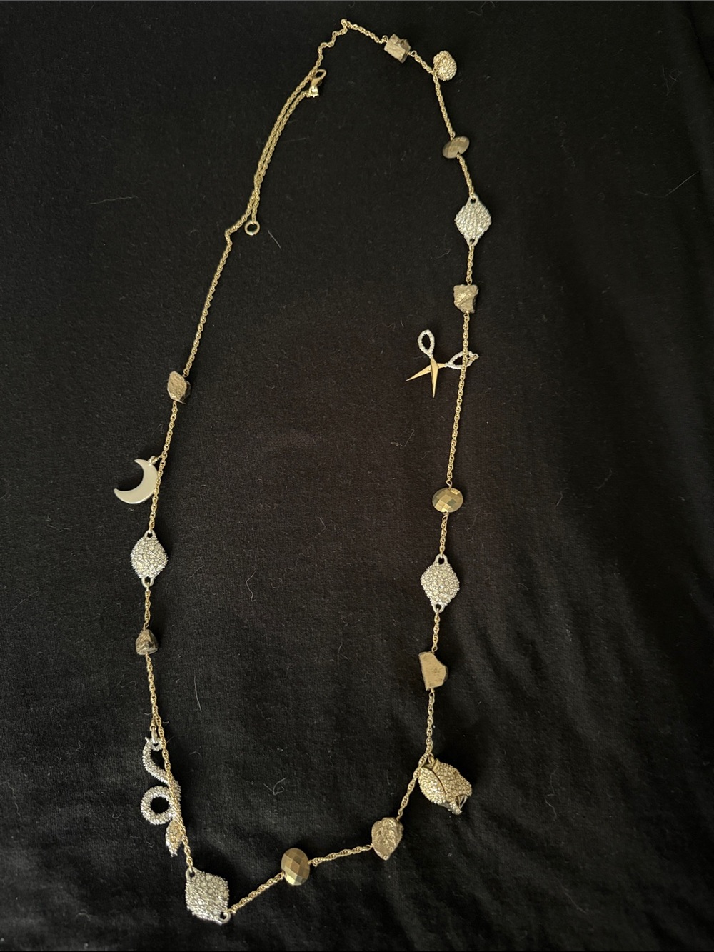 Alexis Bittar Gold-Tone Long Charm Necklace with Mixed Charms